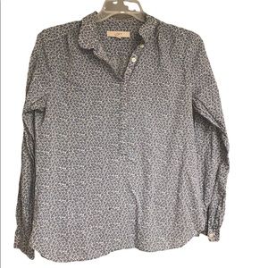 LOFT Ann Taylor Loft blouse blue white flowers medium long sleeve